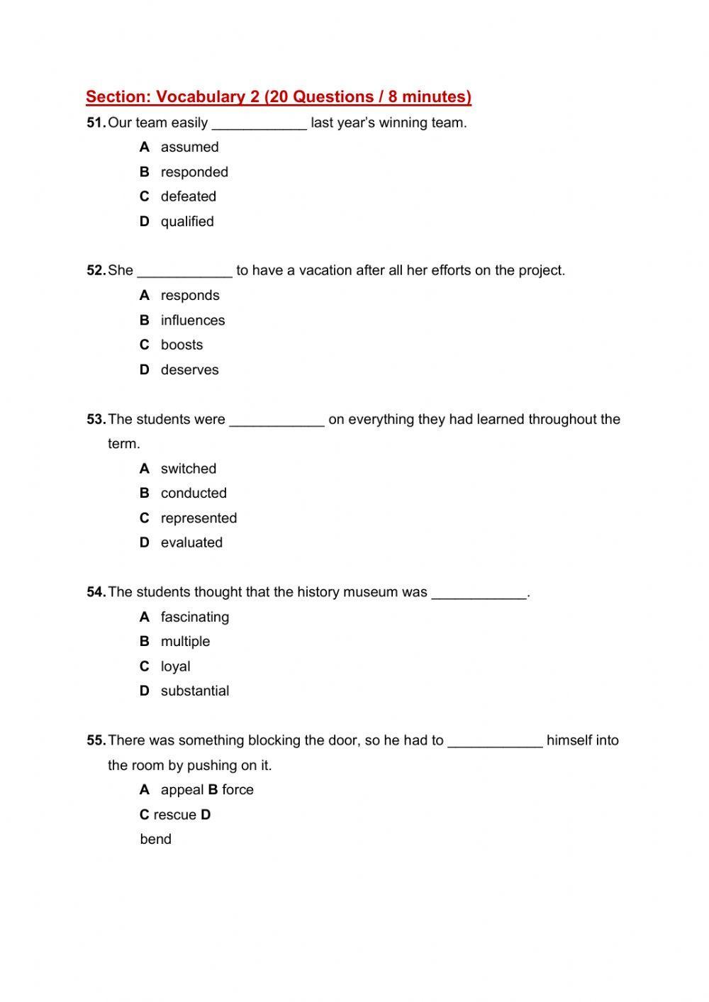Mock sample 1 Part 2 vocabulary