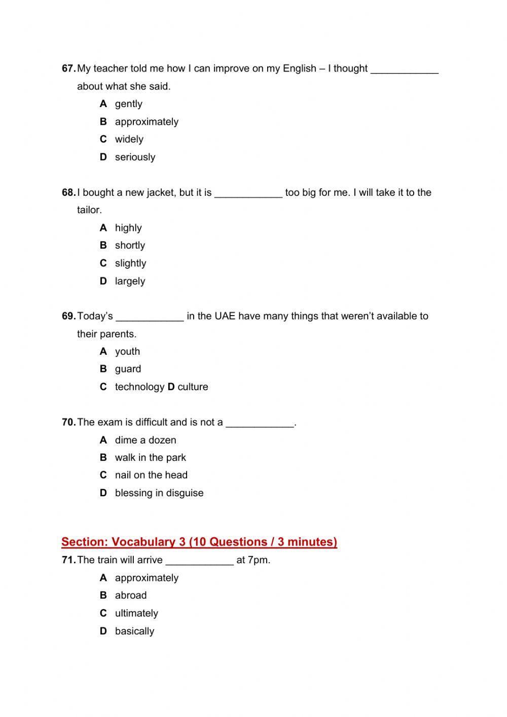 Mock sample 1 Part 2 vocabulary