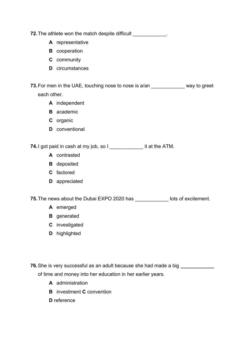 Mock sample 1 Part 2 vocabulary