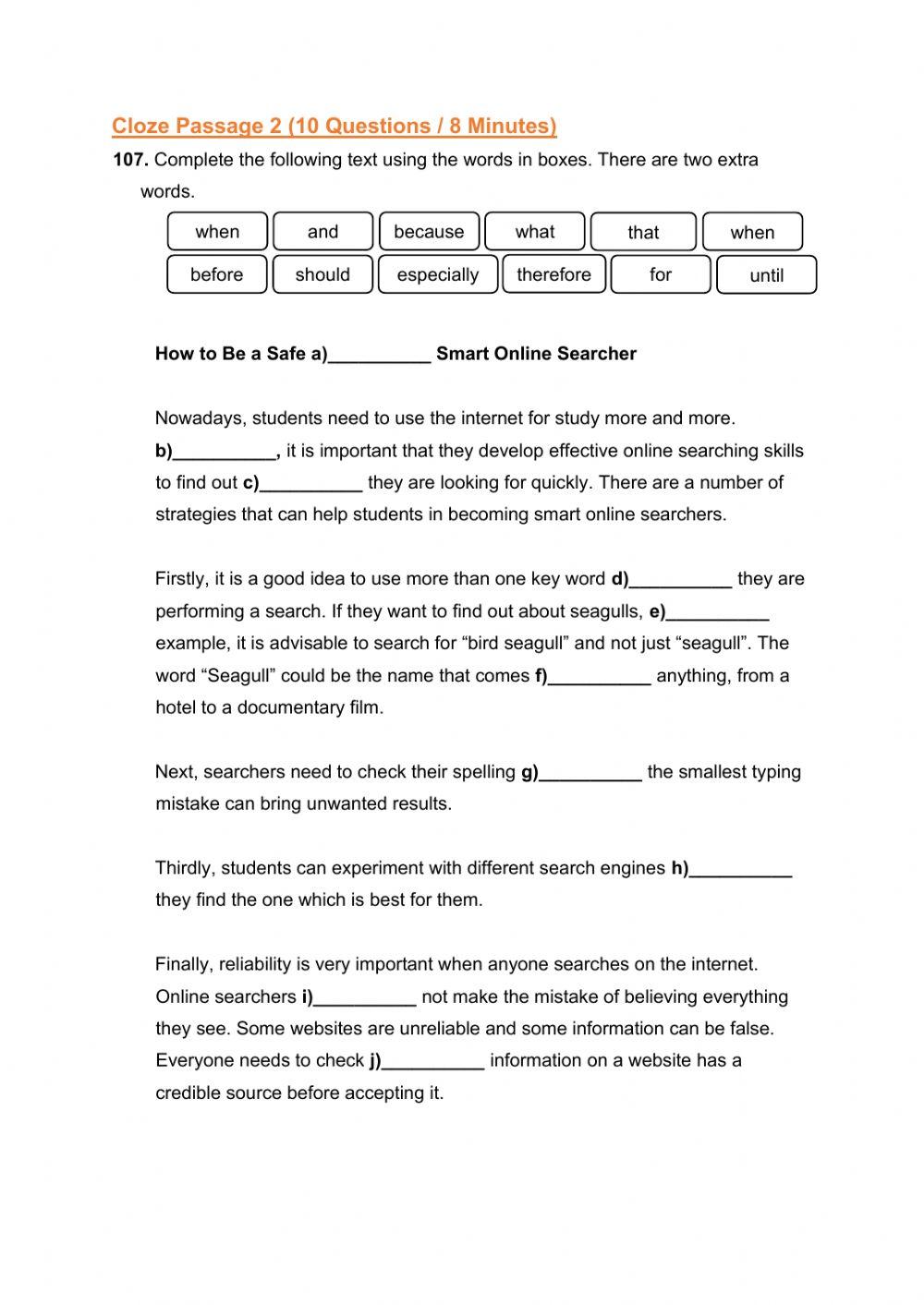 Emsat Mock Exam Part 4 Cloze Emsat Mock Exam Part 4 Cloze