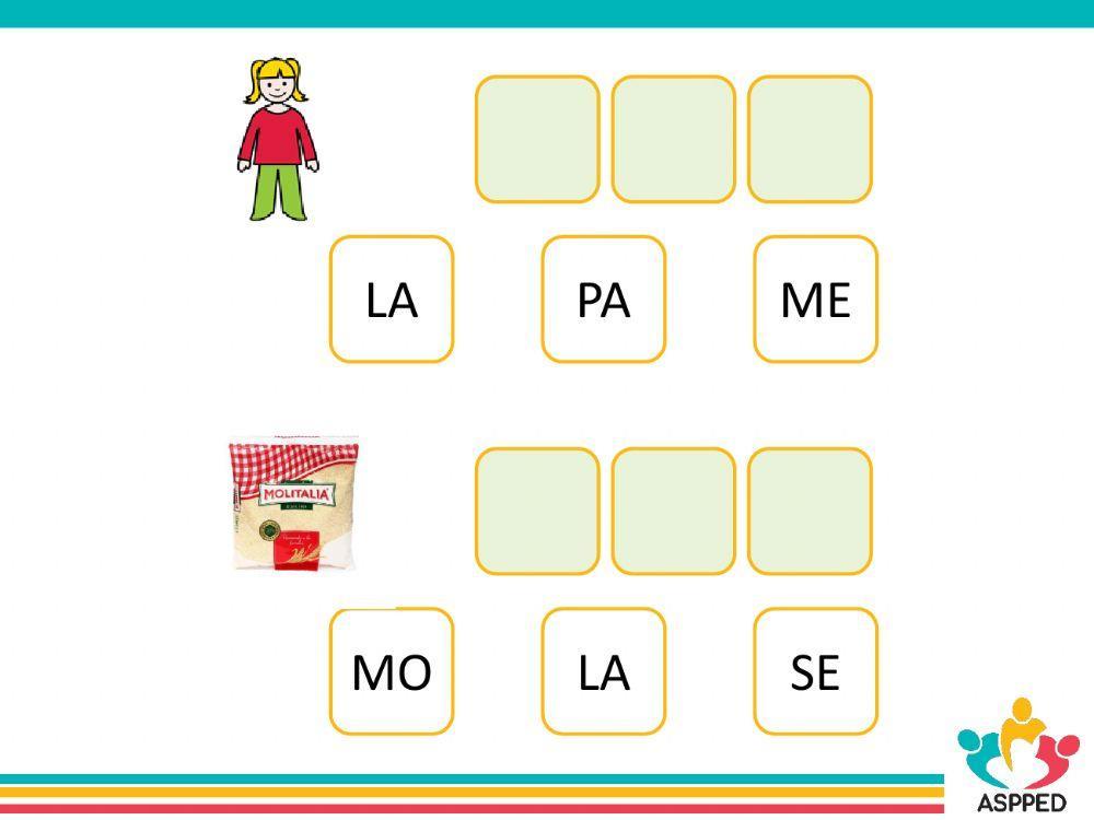 Escribir palabras trisílabas - Dos sílabas ocultas