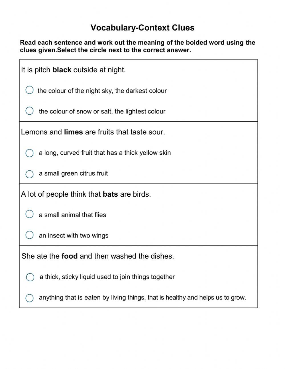 Context Clues English language exercise | Live Worksheets