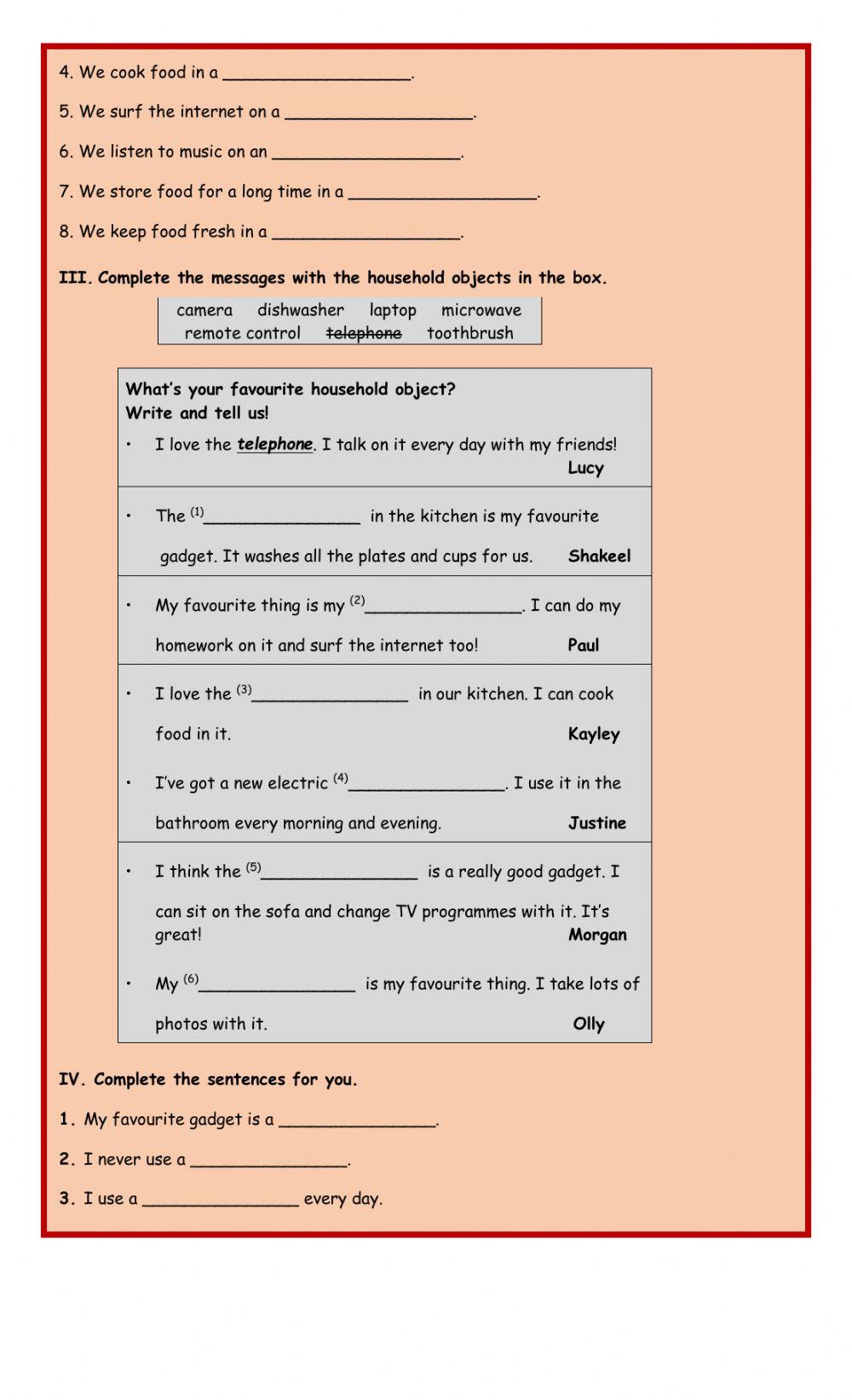 Ju1b unit 7  - vocabulaty household objects