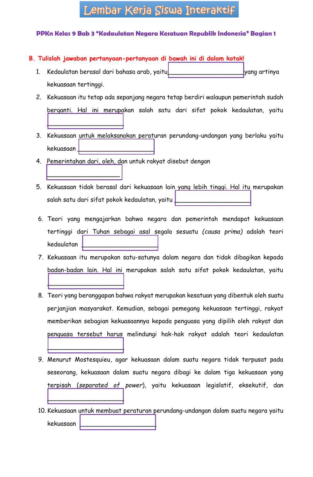 LK Siswa PPKn Kelas 9 Bab 3 -Kedaulatan Negara Kesatuan Republik Indonesia-