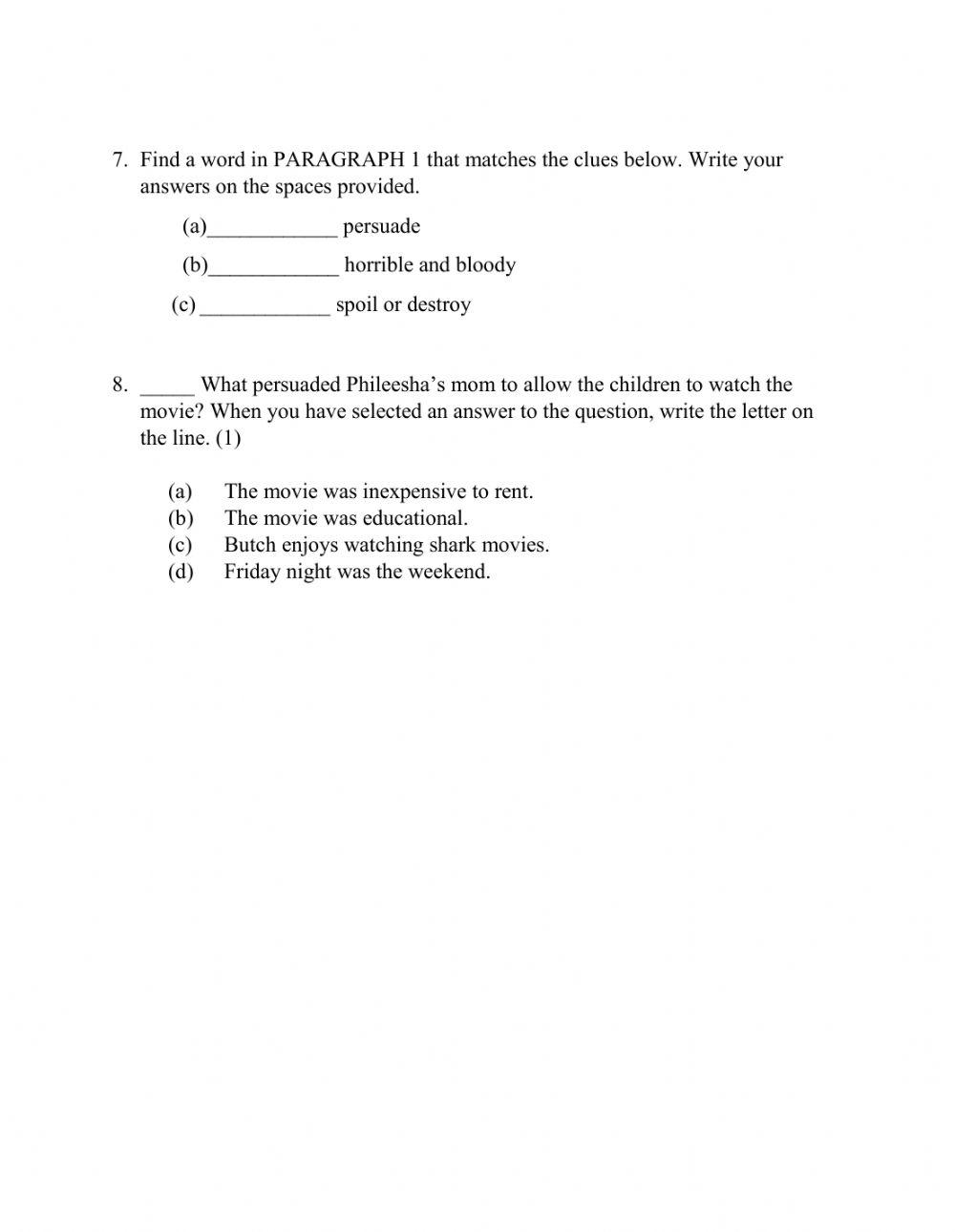 Grade 6 pre rea free interactive worksheets 4340074