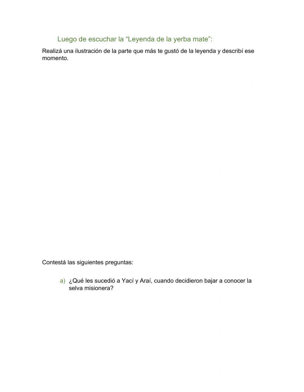 La leyenda de la Yerba Mate - Comprensión Lectora