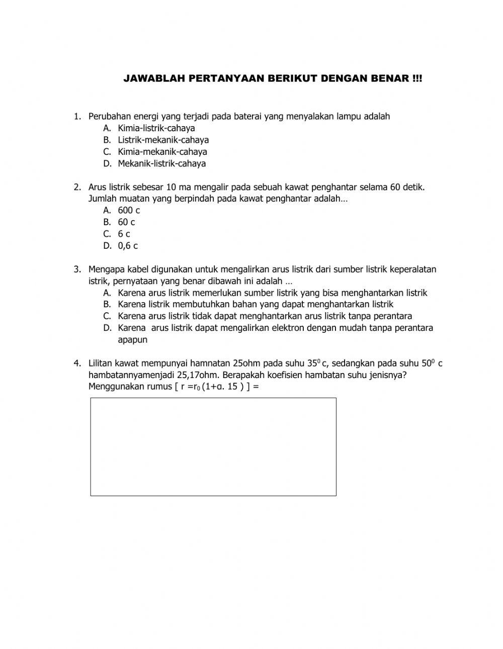 Soal konsep listrik dinamis