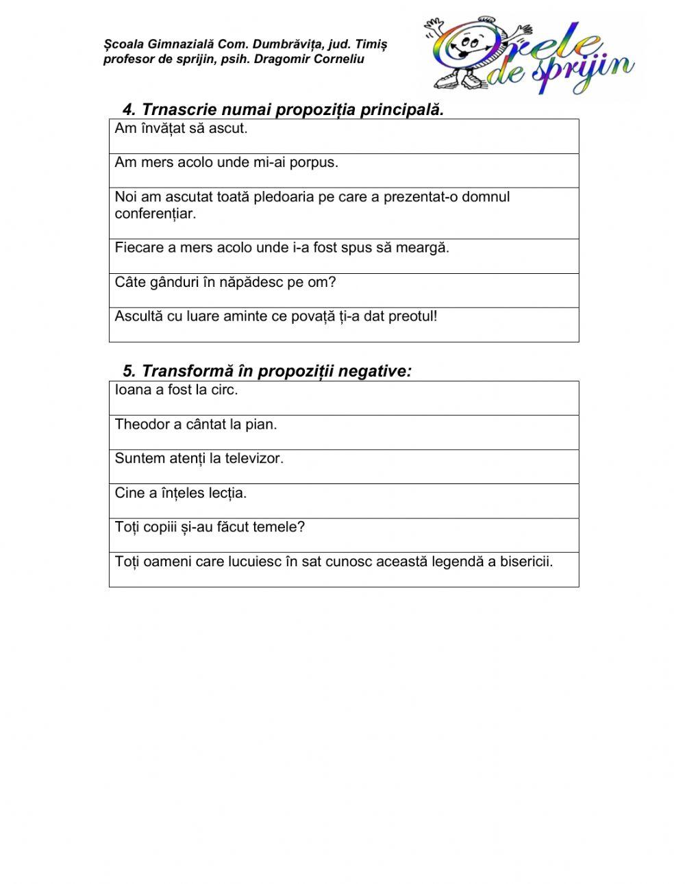 Propoziția- definiție, clasificare, identificare