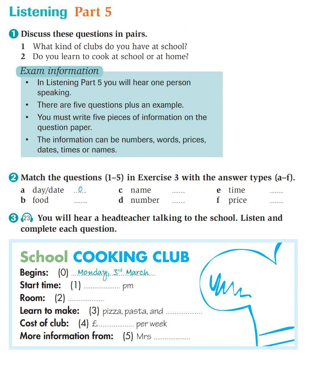 KEy for Schools Listening PART 5