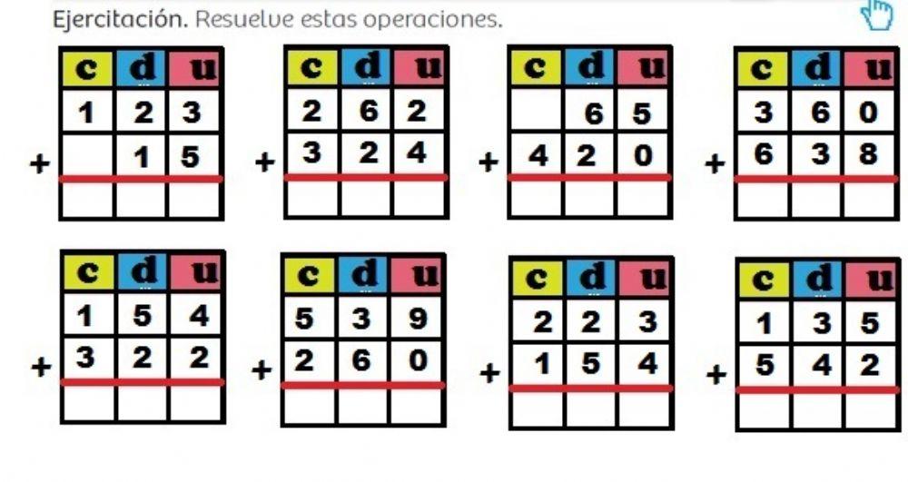 Suma de números de tres cifras sin agrupar