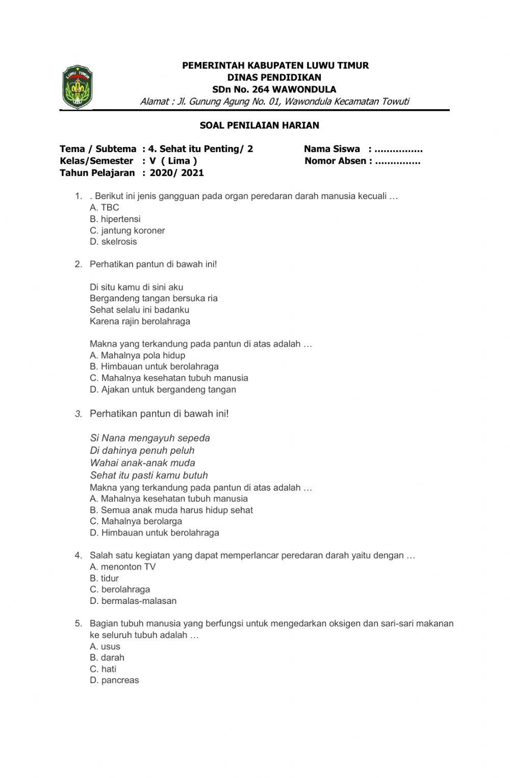 Penilaian Harian Tema 4 Subtema 2