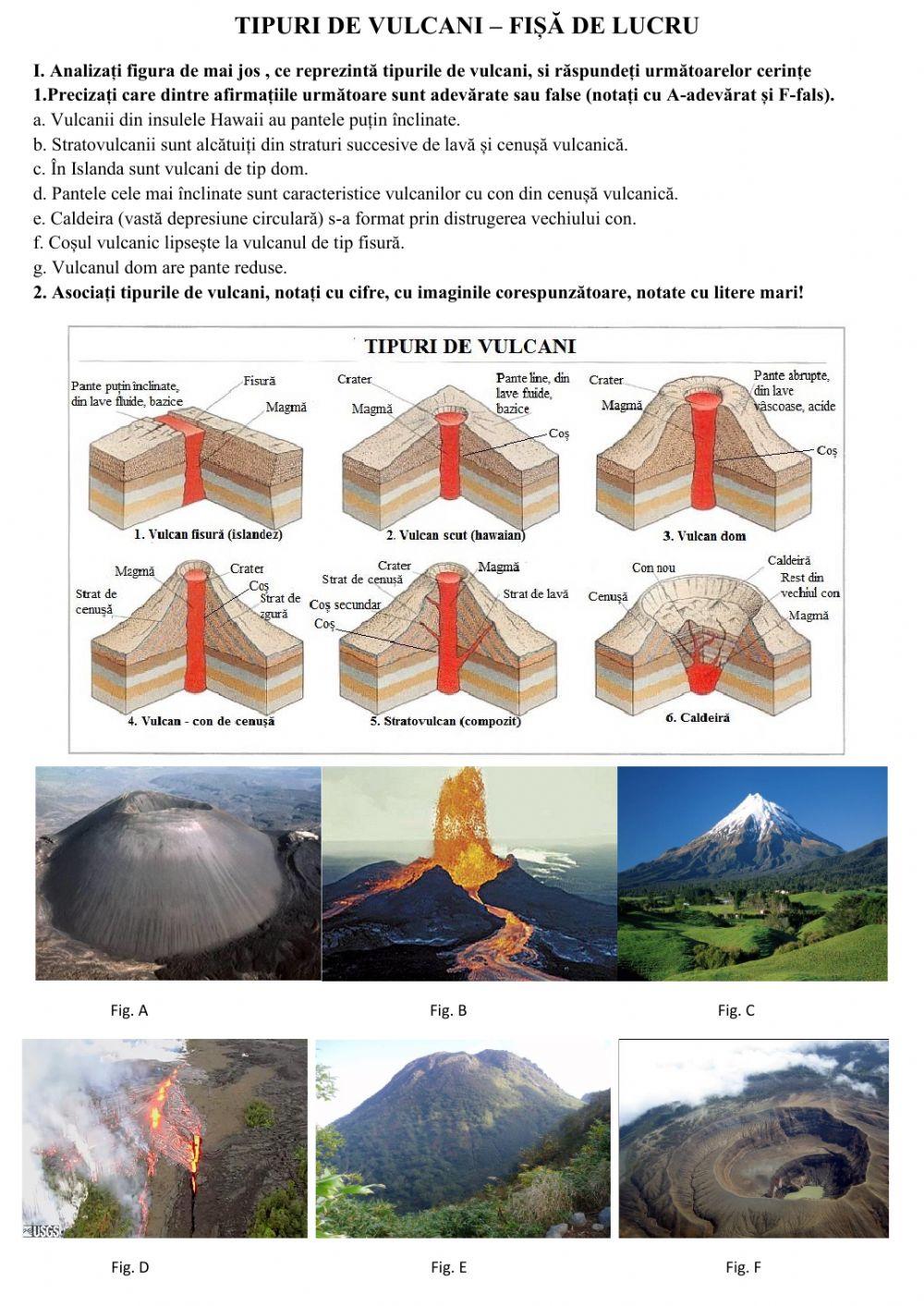 Tipuri de vulcani - fișă de lucru