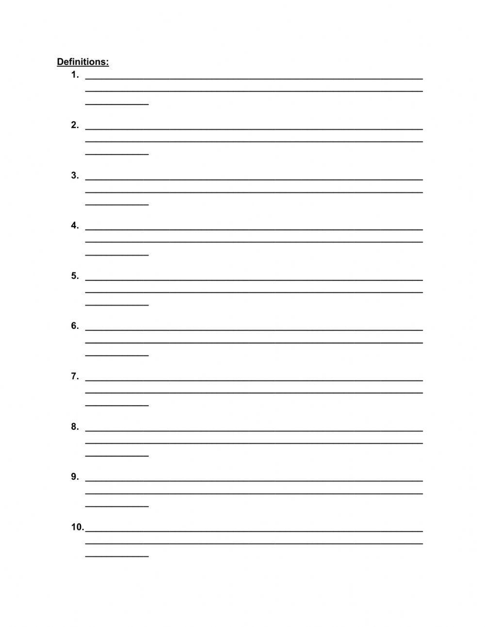 Worksheet Using Vocabulary