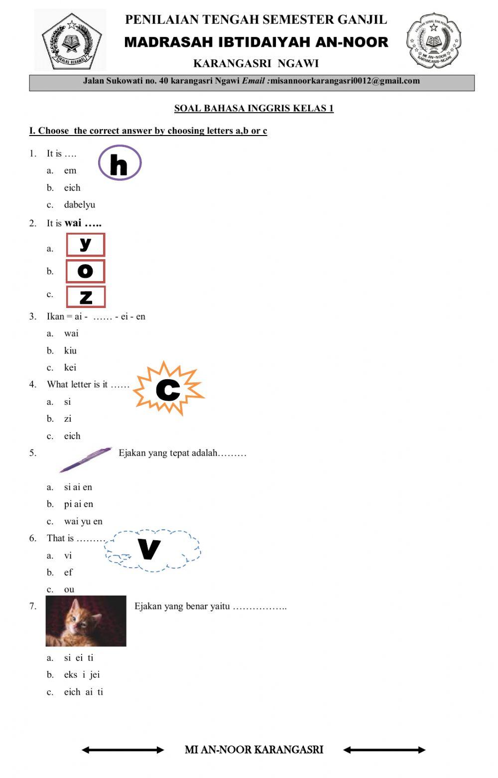 PTS Bahasa Inggris kelas 1 Umar