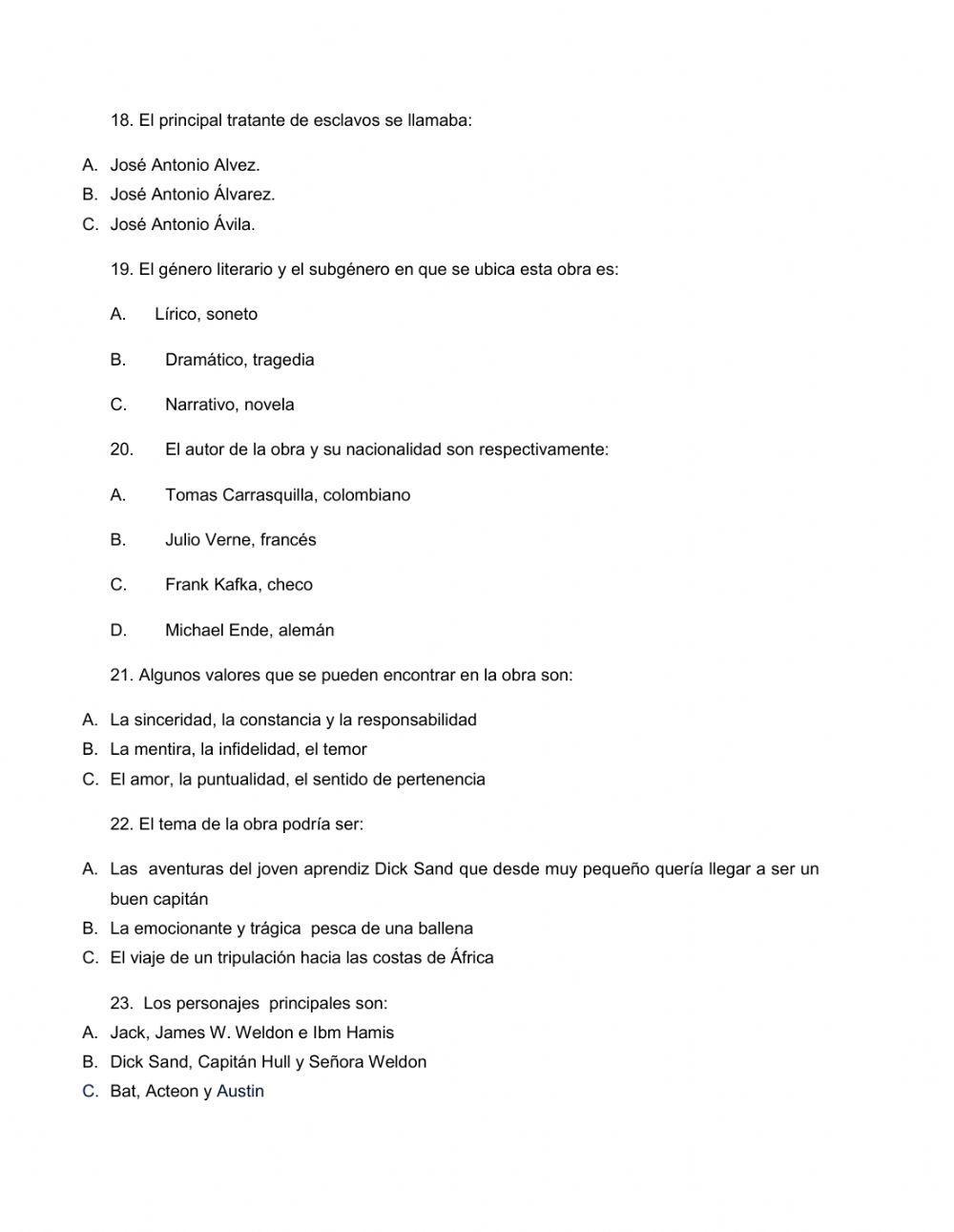 Evaluación plan lector: un capitán de 15 años