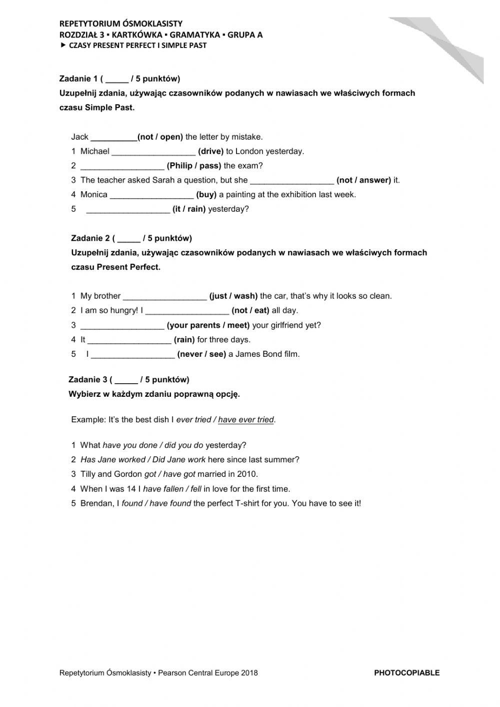 Repetytorium ósmoklasisty grammar past simple present perfect