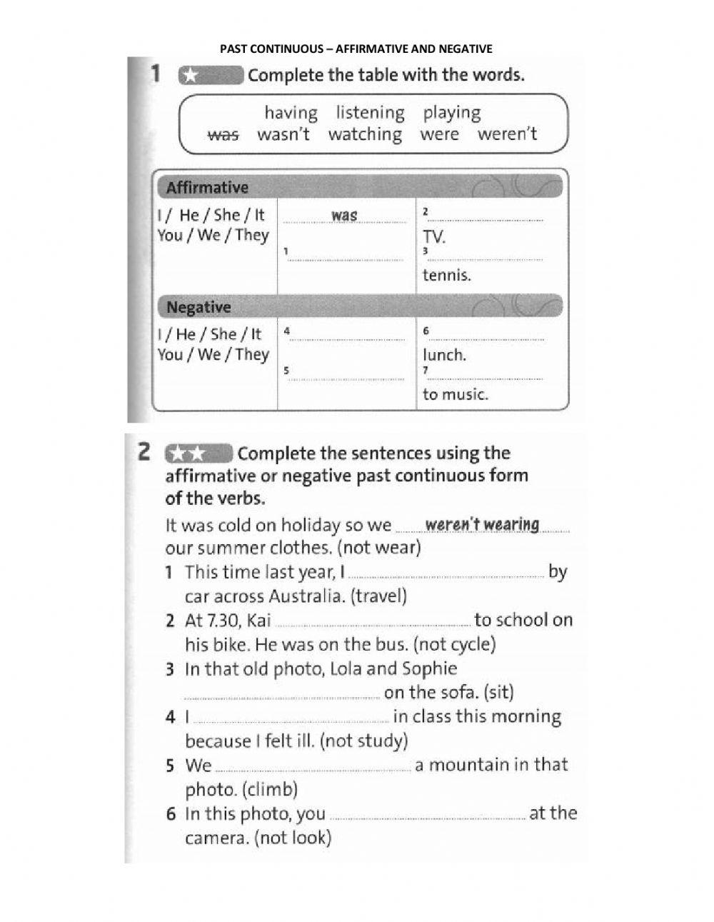 Past continuous - Affirmative and Negative