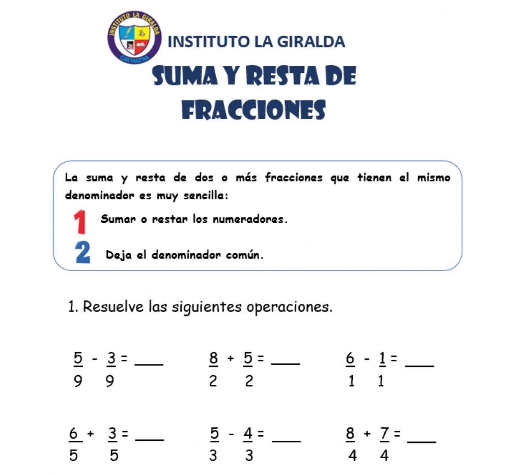Sumas y restas de fracciones