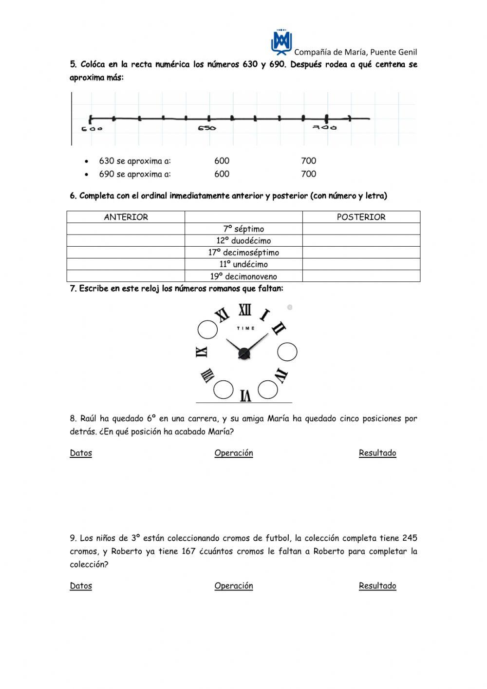Prueba de matemáticas tema 1