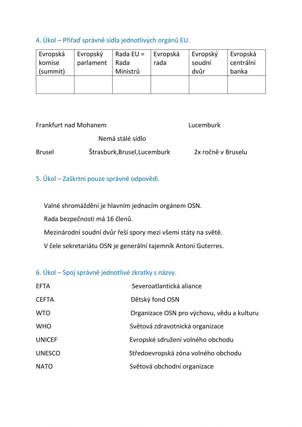 Pracovní list - Člověk v mezinárodním prostředí