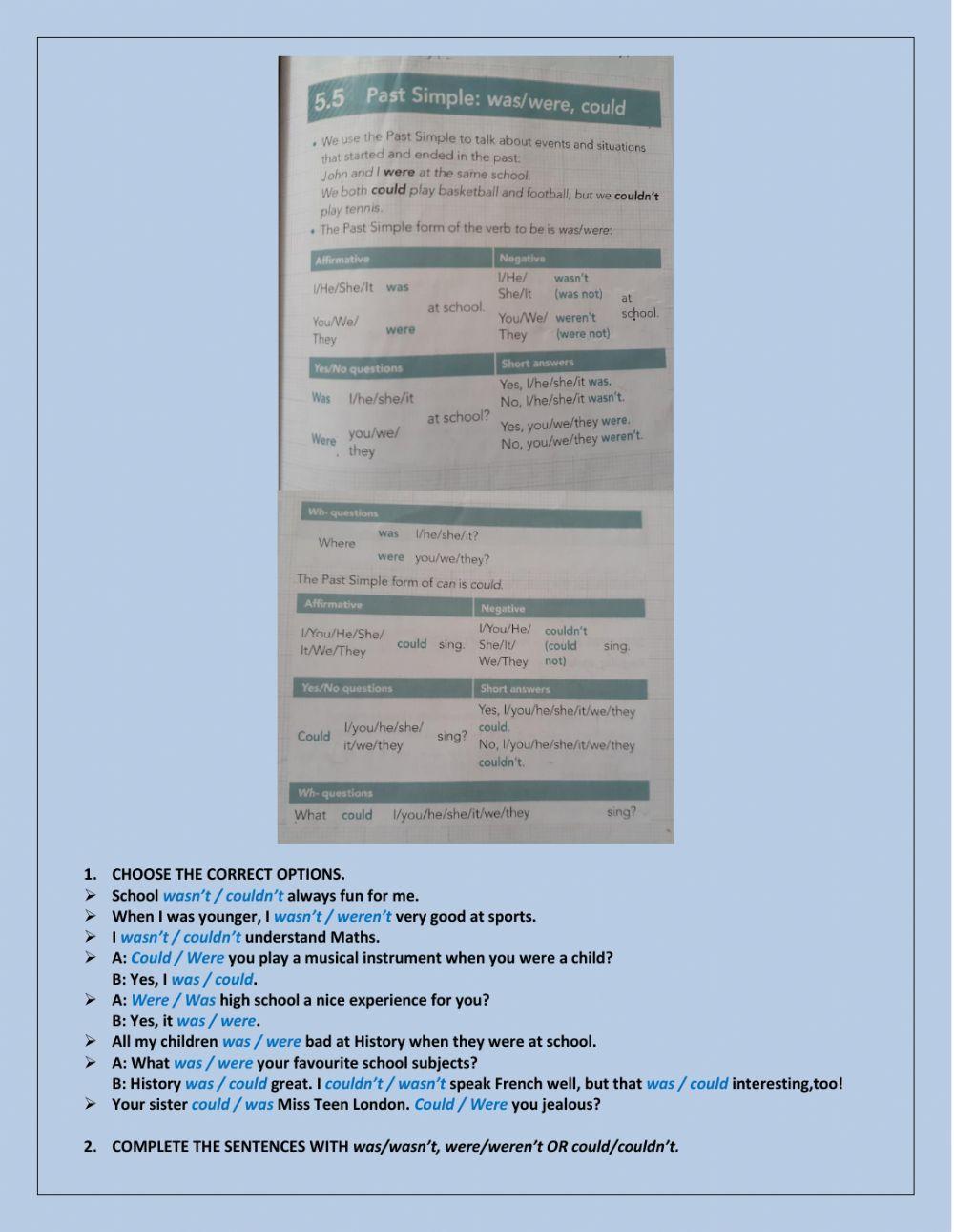 Past Simple: was-were, could