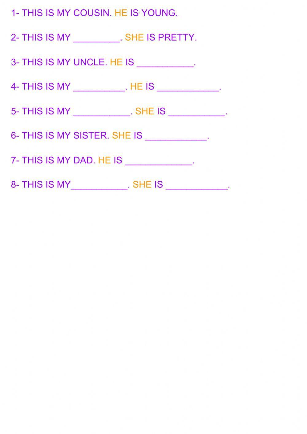 Family members and adjectives