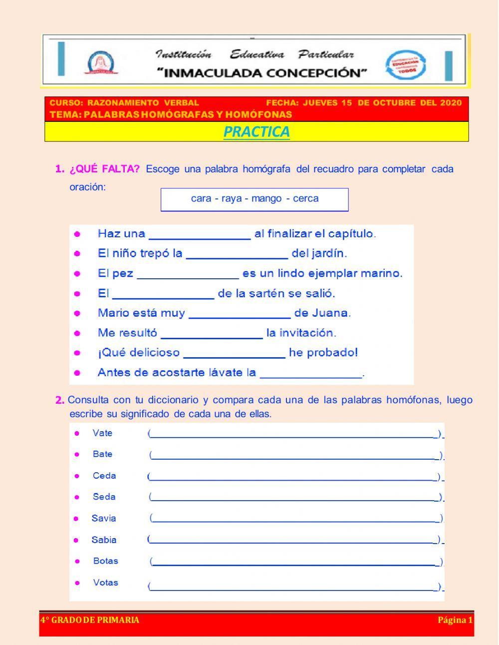 Palabras homógrafas y homófonas