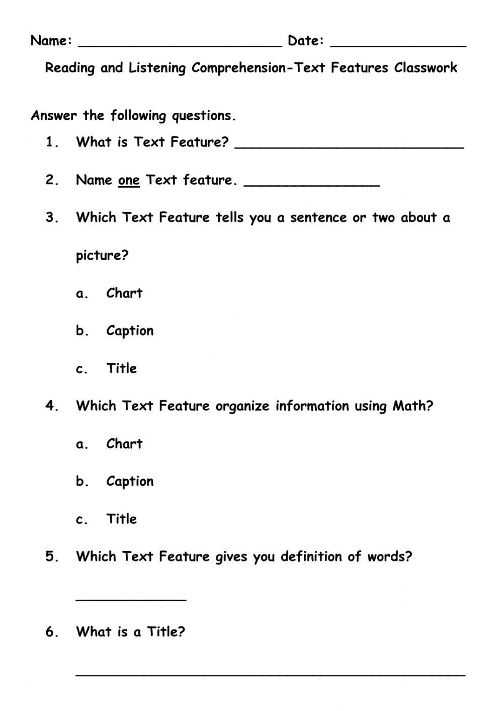 Text Feature interactive worksheet | Live Worksheets
