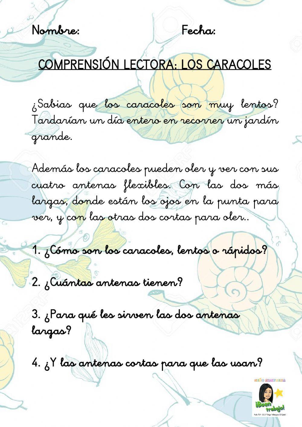 Comprensión lectora caracol Comprensión lectora caracol