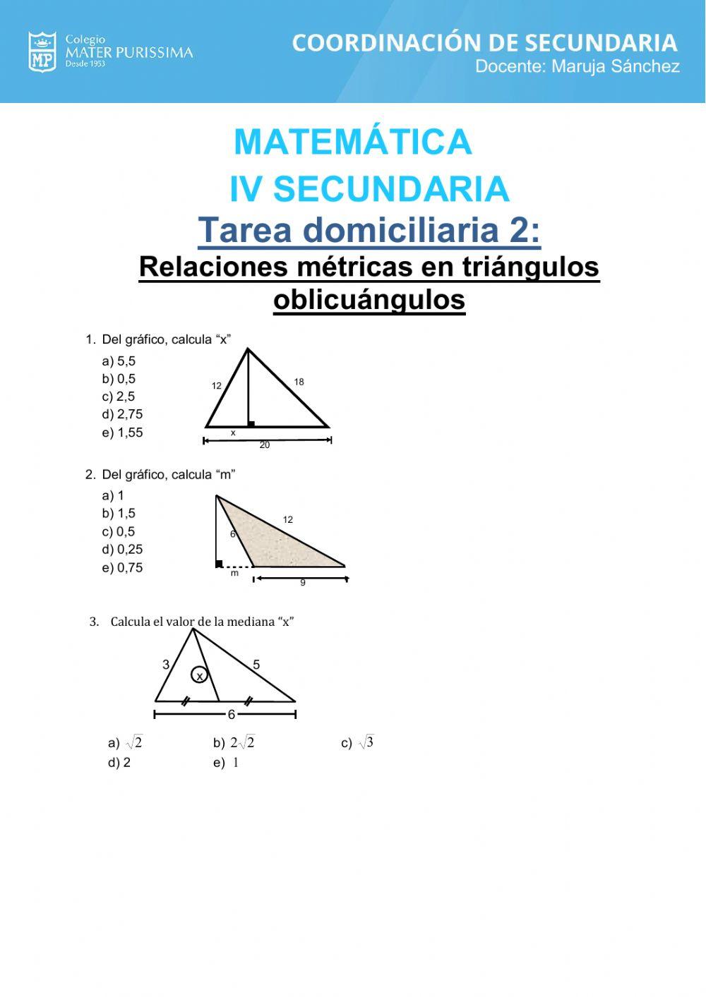 Relaciones metricas en el triangulo oblicuangulo