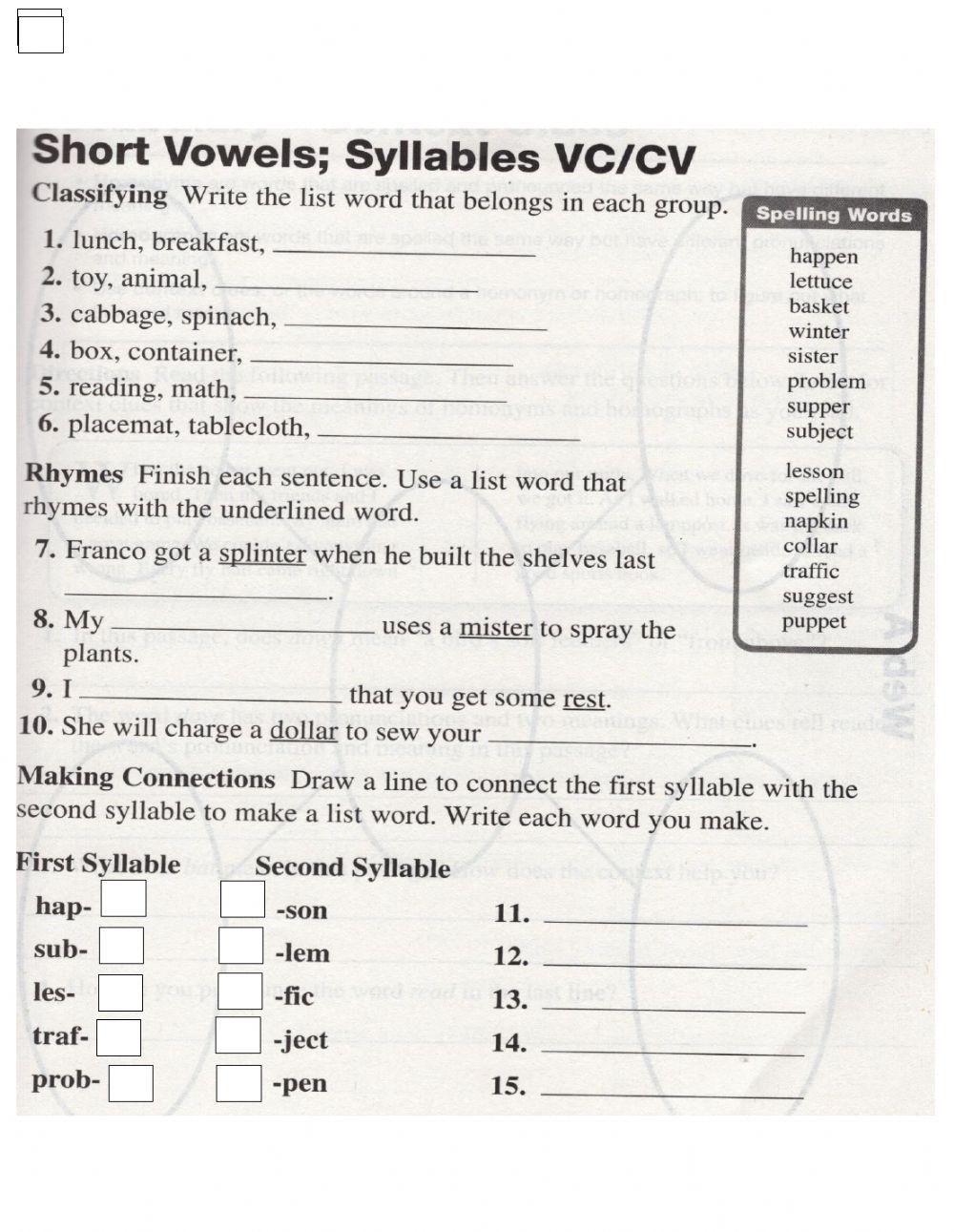 Short vowel syllables vccv 3