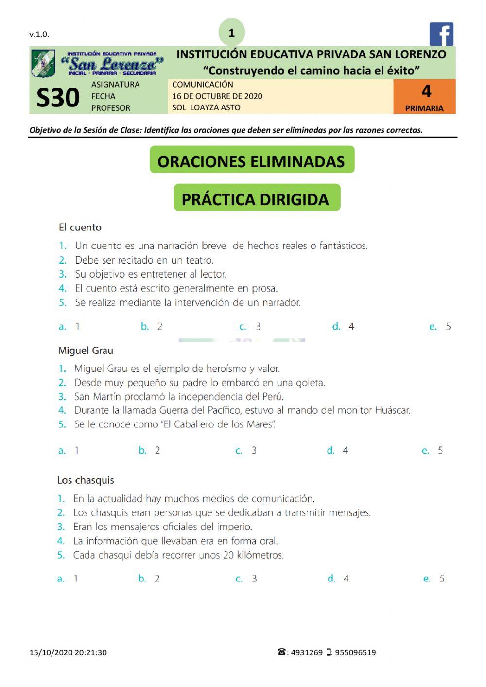 Oraciones eliminadas