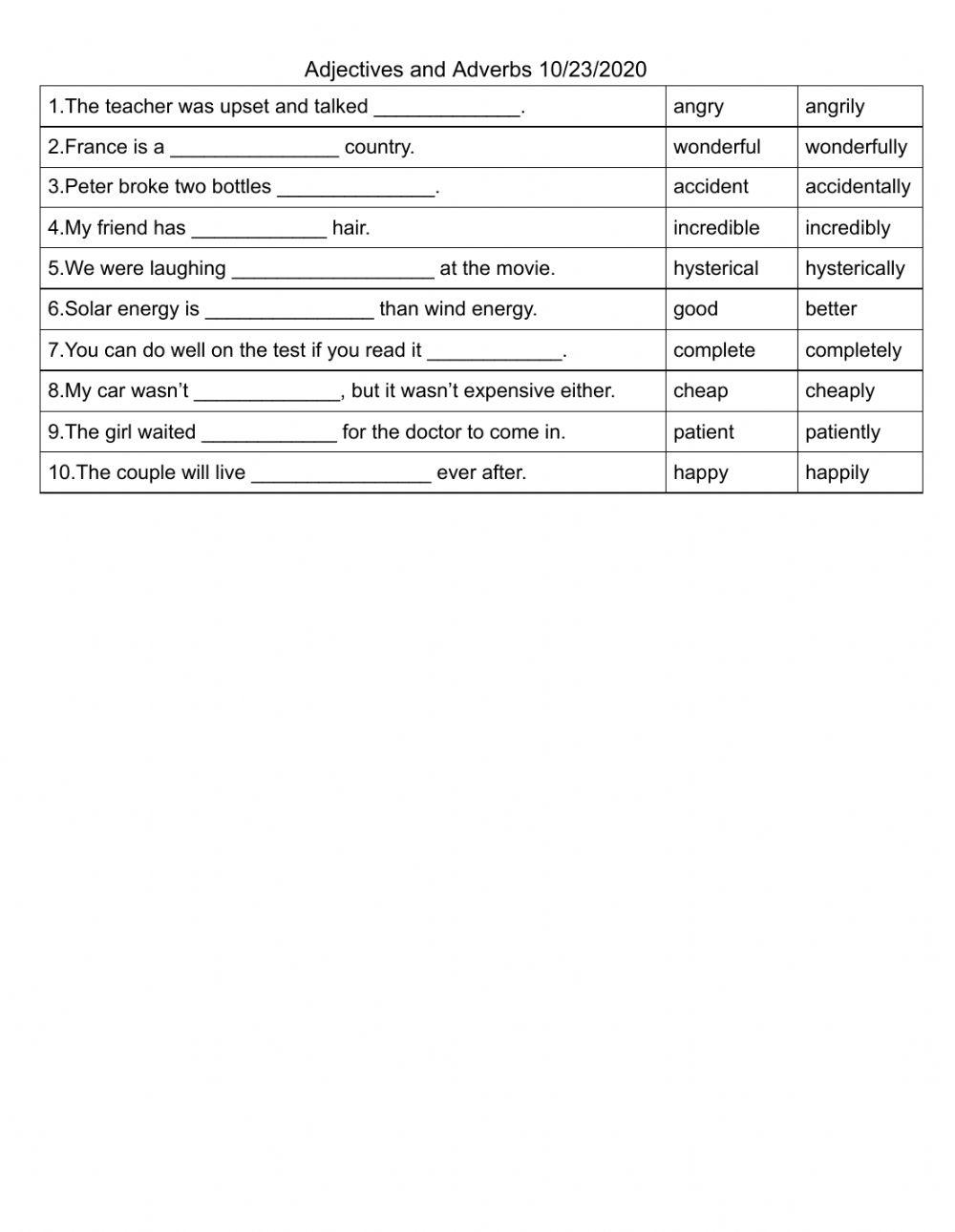 Adjectives and Adverbs 2 10-23-2020