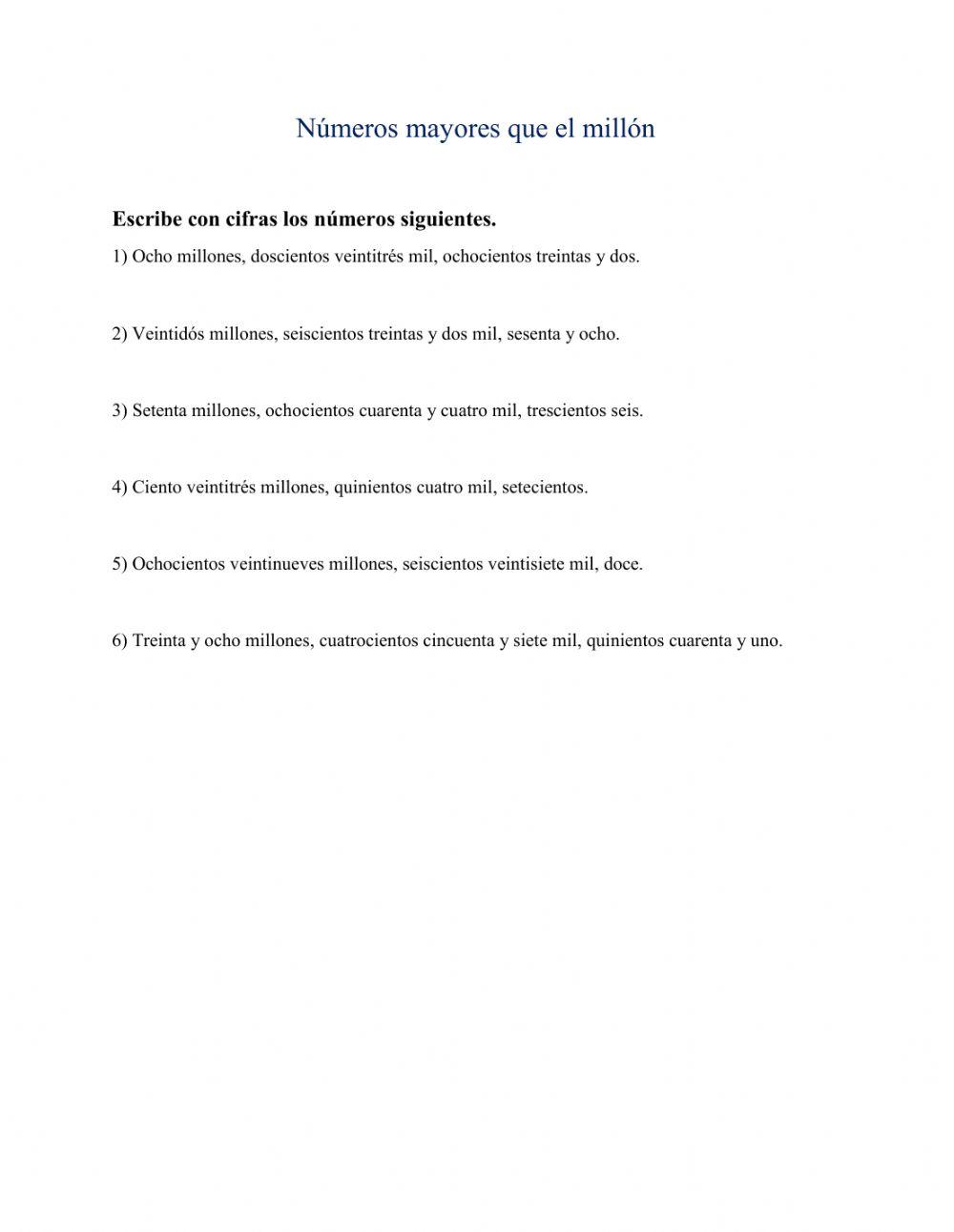 Números mayores  que un millón