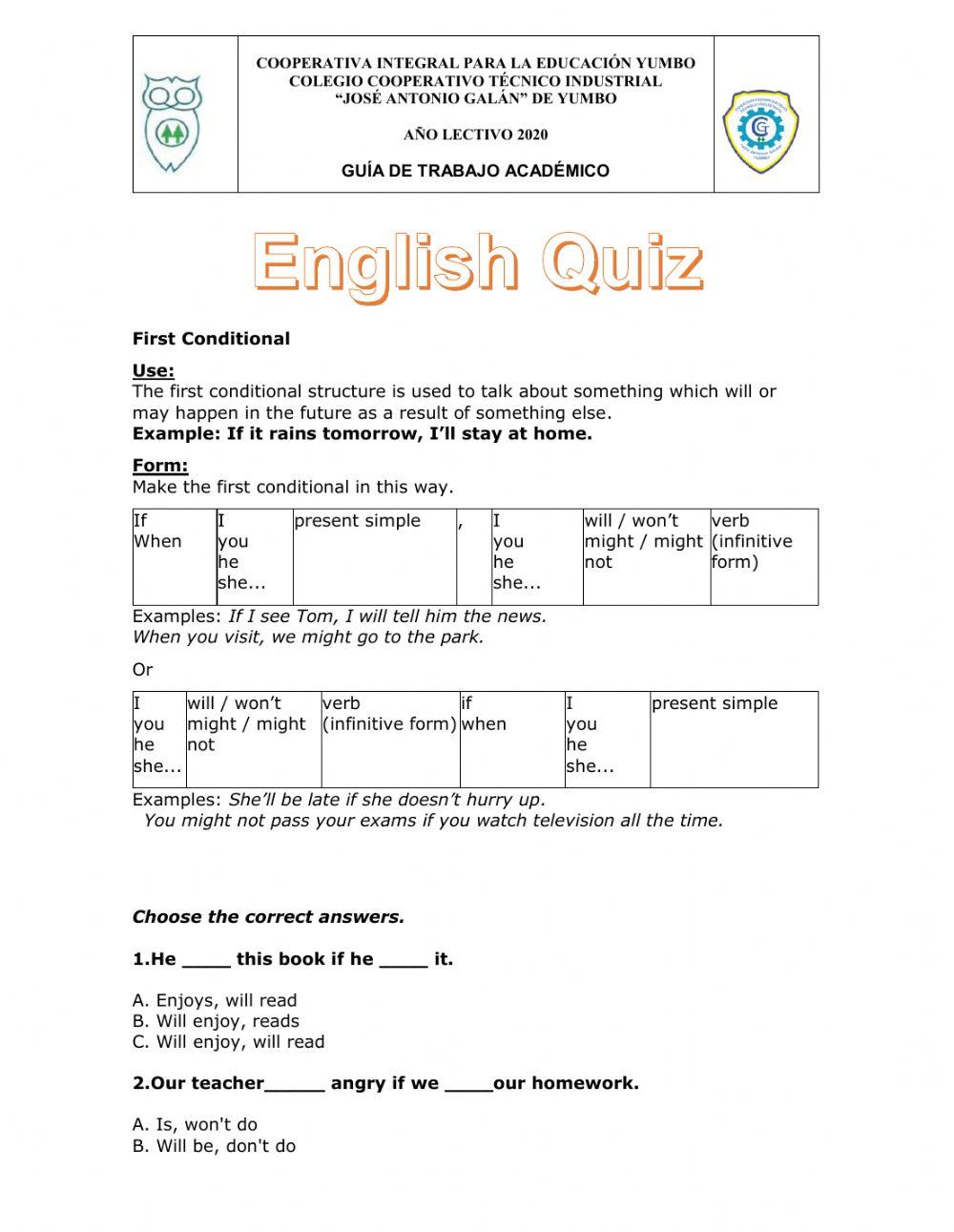 Quiz of First Conditional