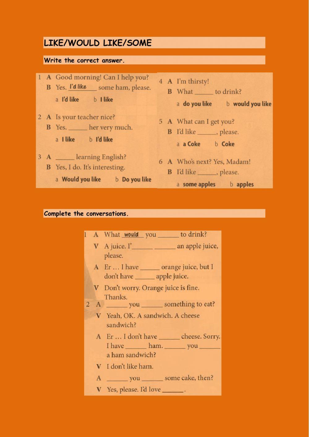 Like and would like in use