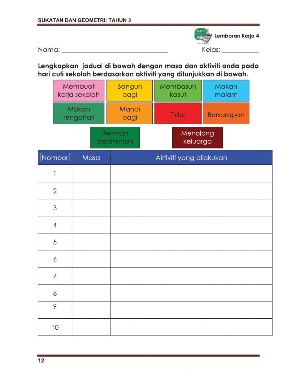 Masa dan waktu Tahun 3