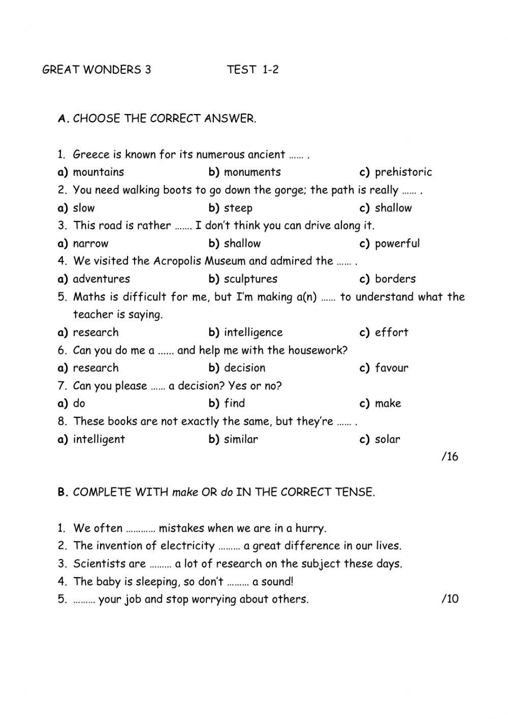 GREAT WONDERS 3 TEST 1-2