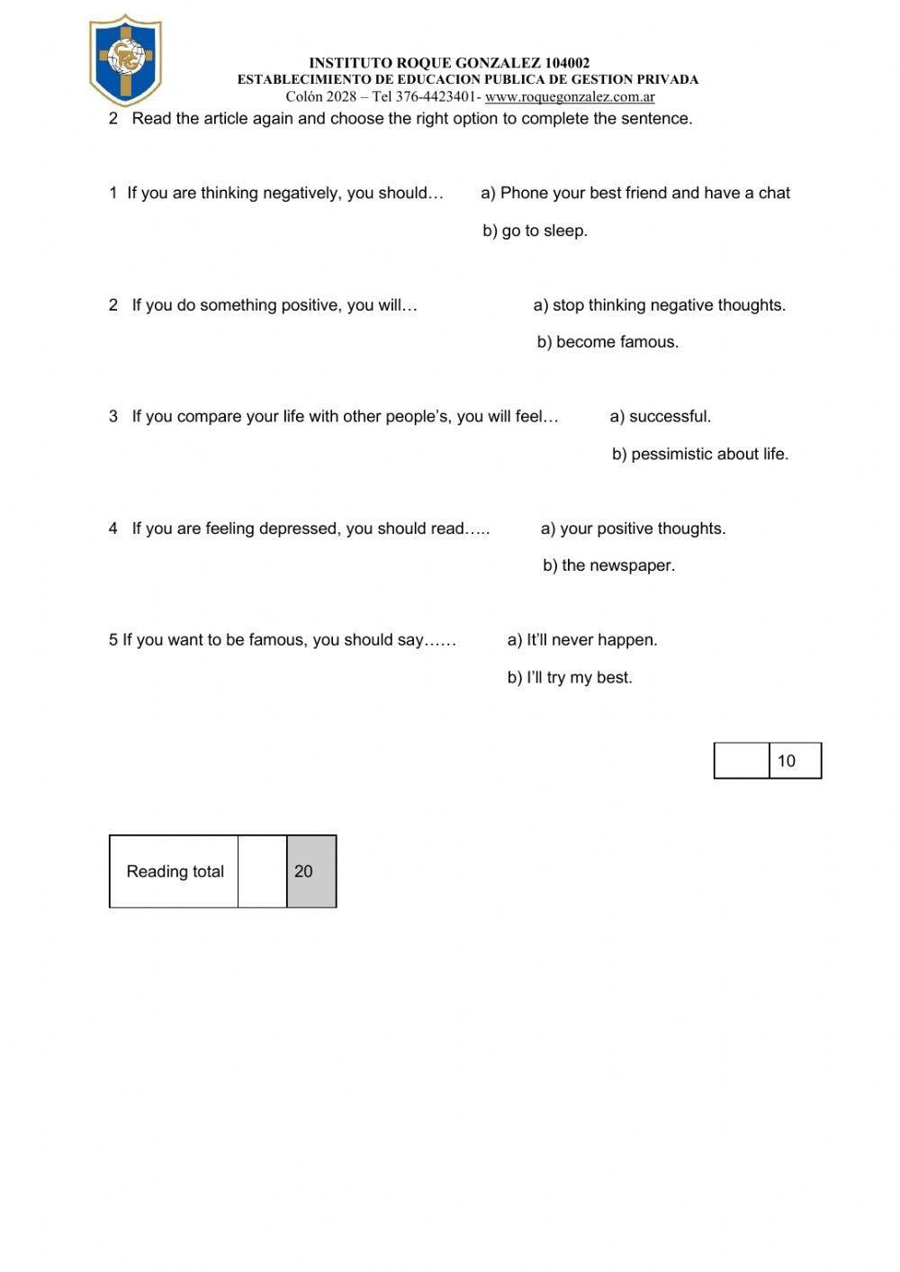 2º año -  actividad 2 - 1º trim -READING- taa oct2020