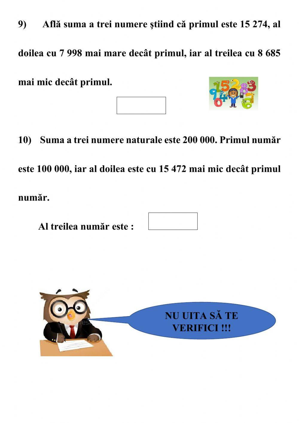 Adunarea și scăderea numerelor naturale mai mici decât 1 000 000 cu trecere peste ordin