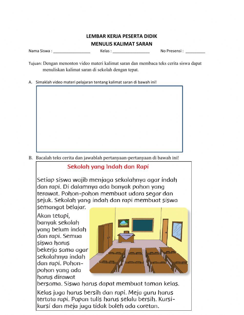 LKPD Kelas 3 Menulis Saran Tema 4 ST 2