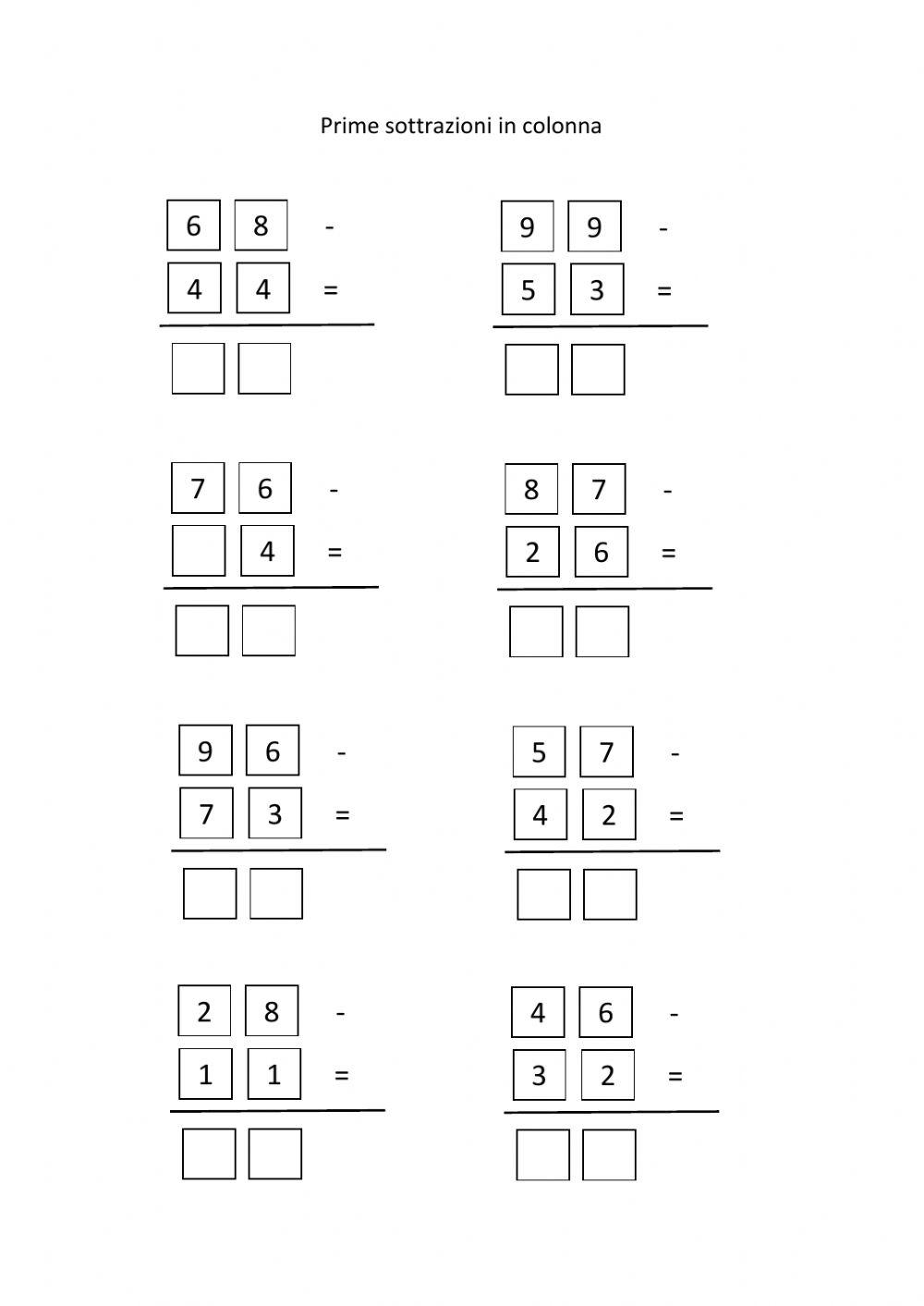 Prime sottrazioni in colonna