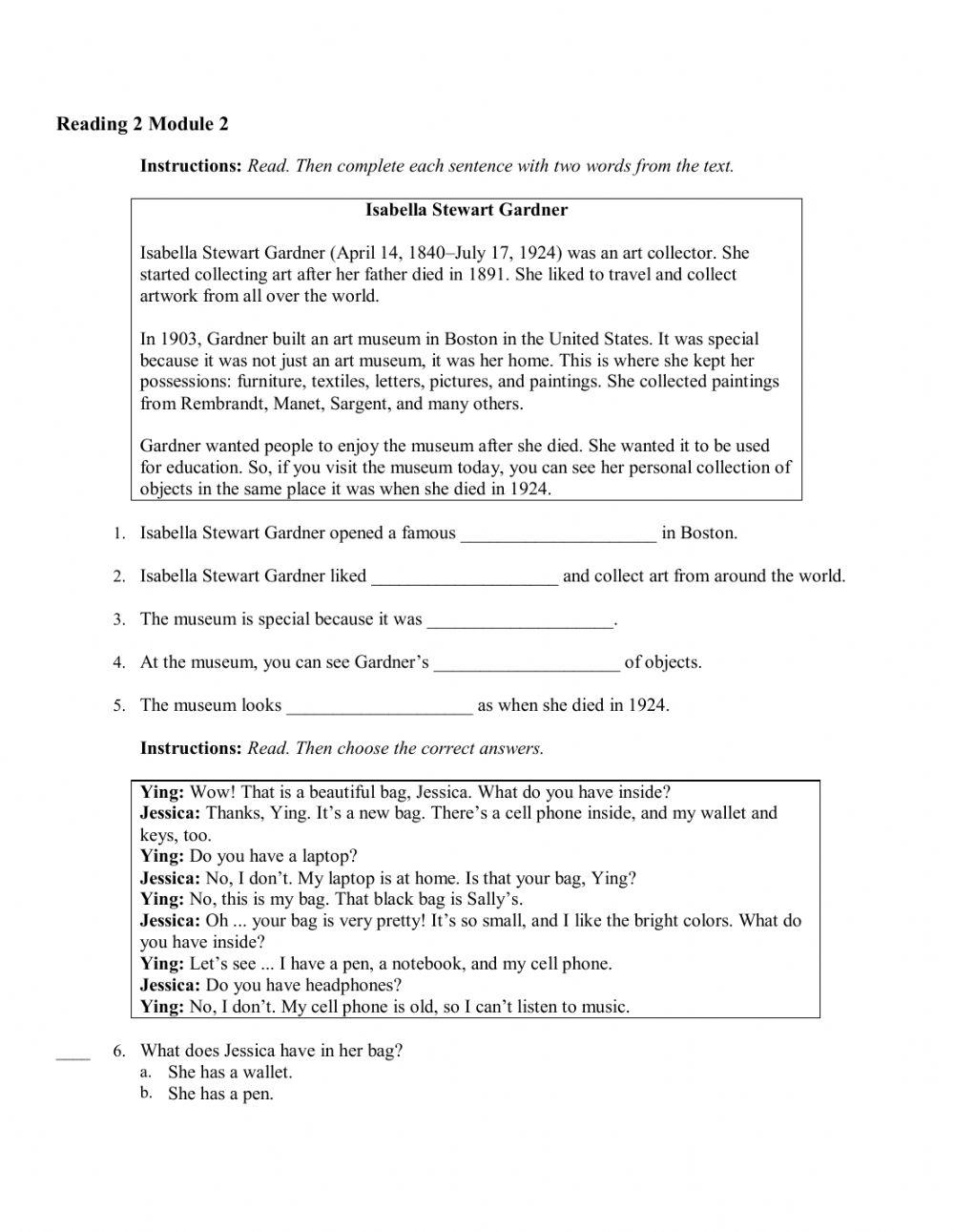 Level 1 - Reading Module 2