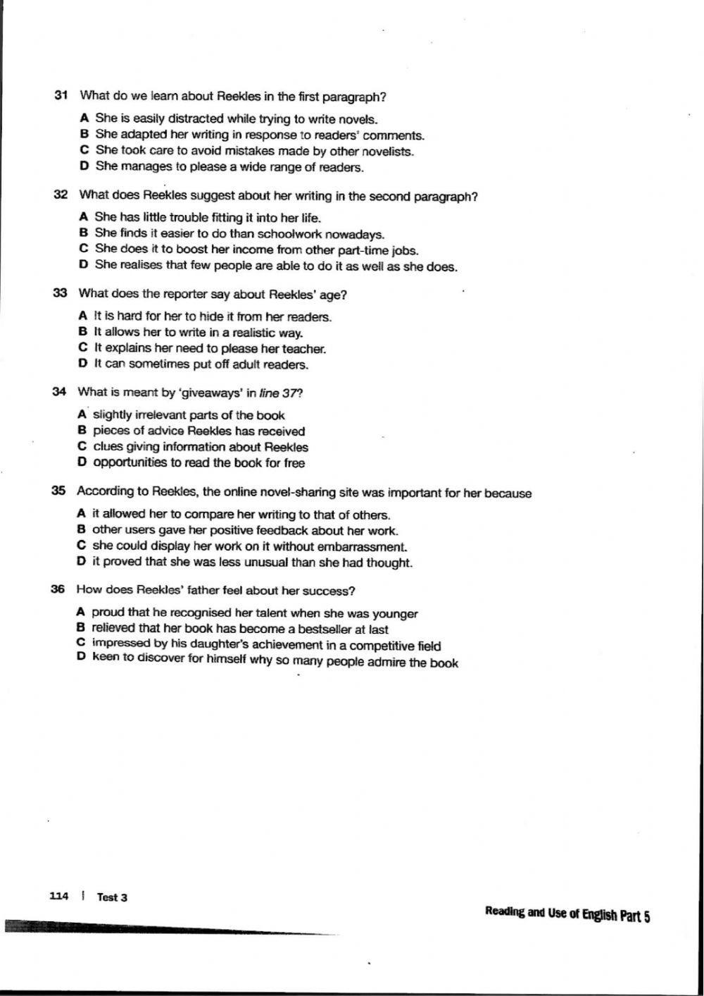 B2 First Reading Exam 