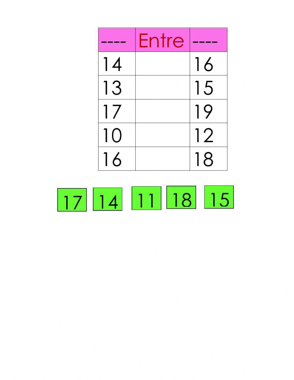 Numeración del 10 al 19