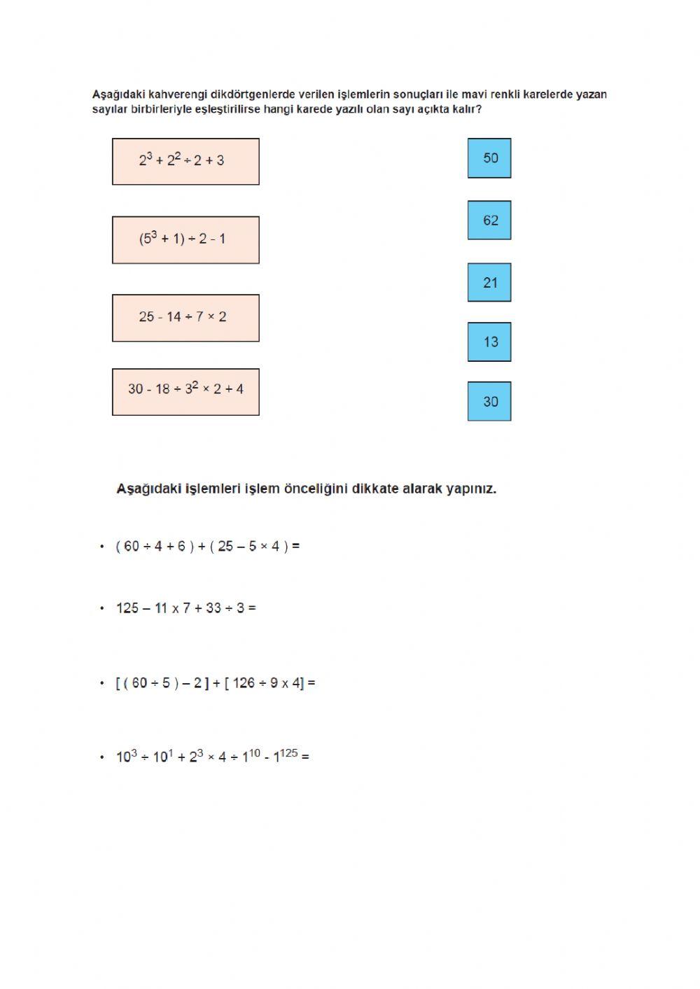Üslü sayı-işlem önceliği