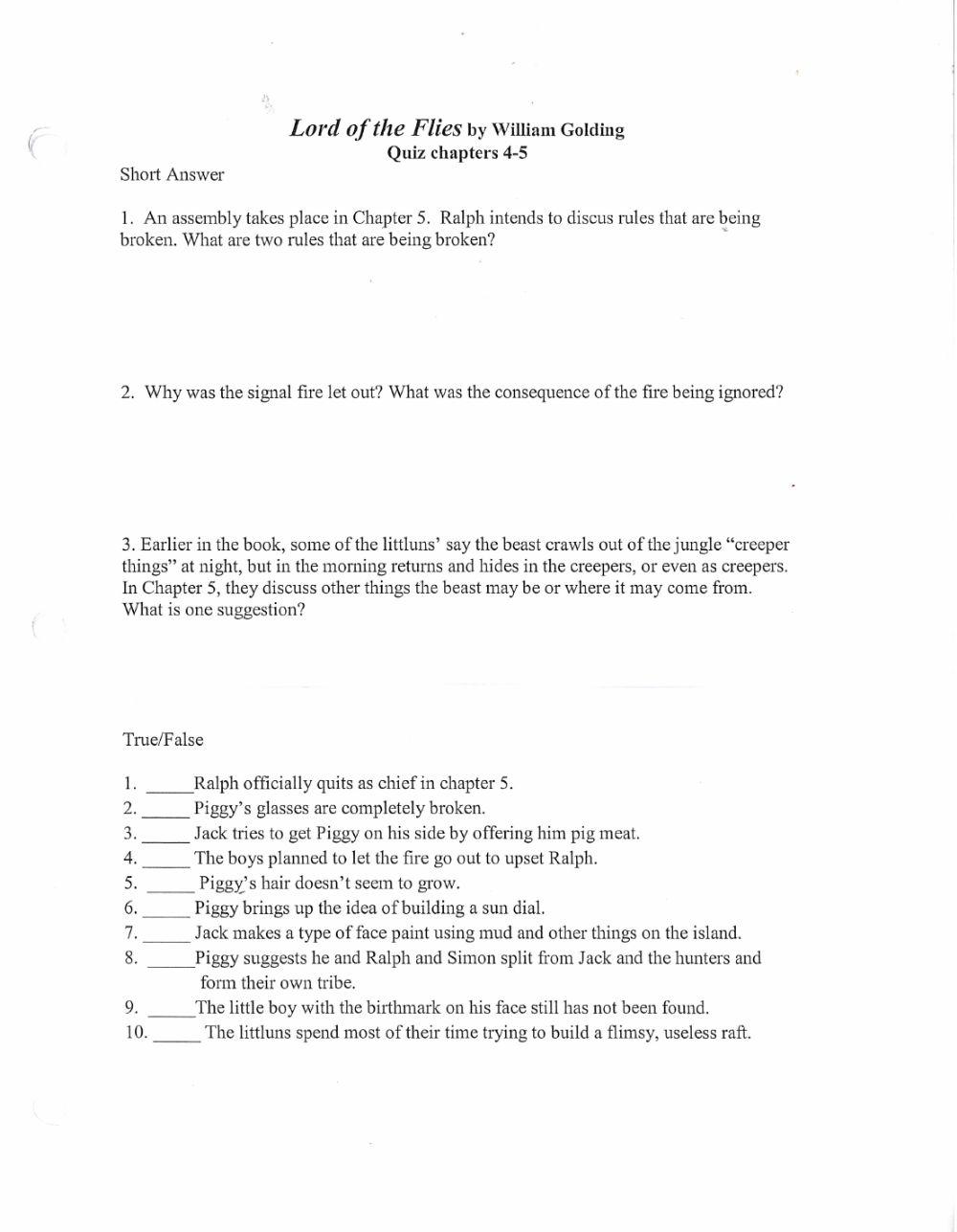 Lord of the Flies ch. 4-5 Quiz