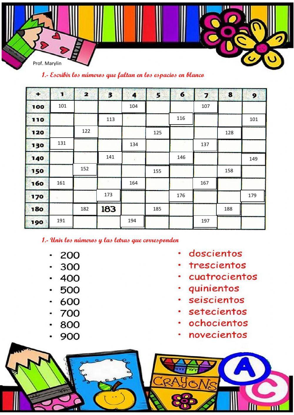 Escritura De Los Numeros Del 1 Al 100