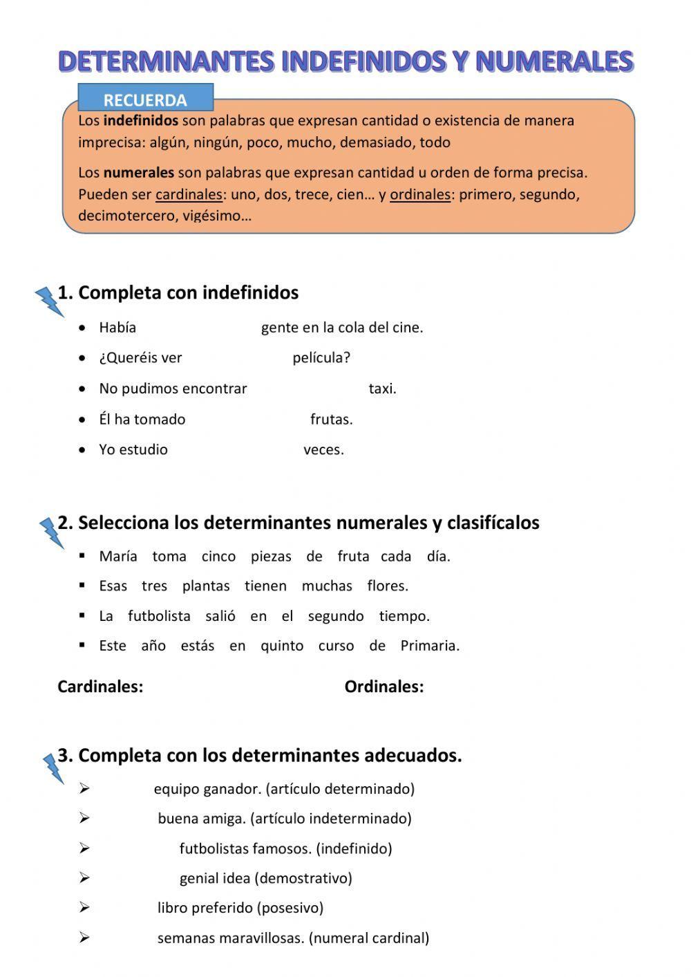 DETERMINANTES INDEFINIDOS Y NUMERALES