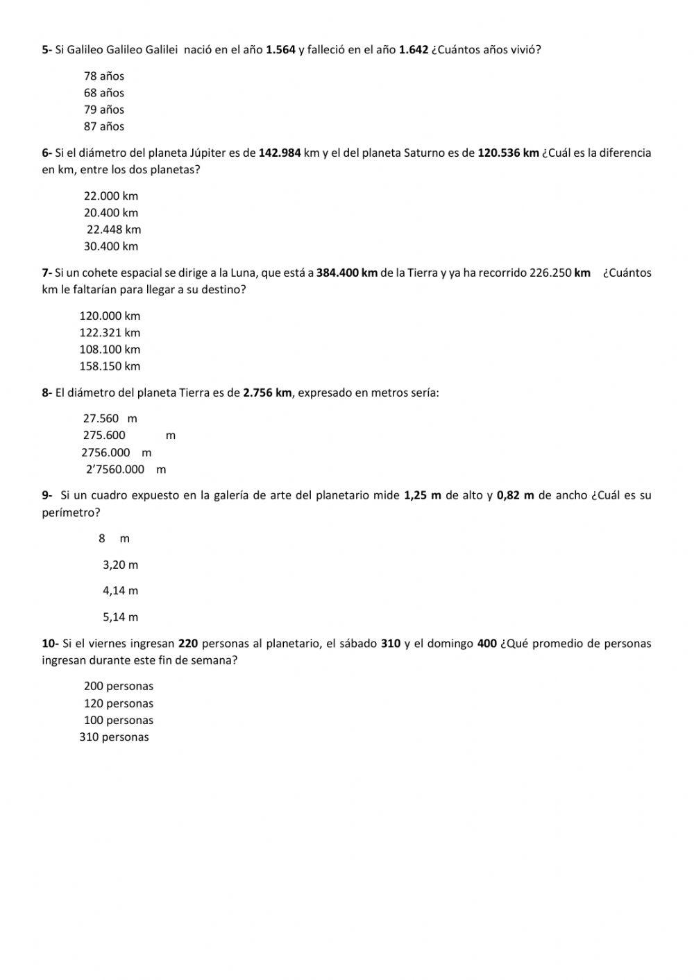 Prueba interactiva de matemáticas para grado 5°